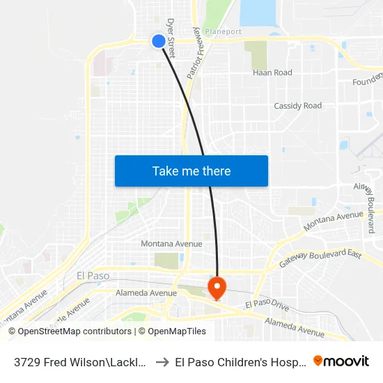 3729  Fred Wilson\Lackland to El Paso Children's Hospital map