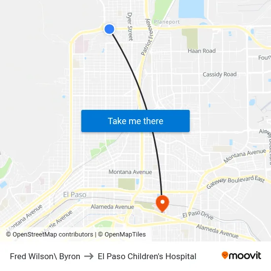 Fred Wilson\ Byron to El Paso Children's Hospital map