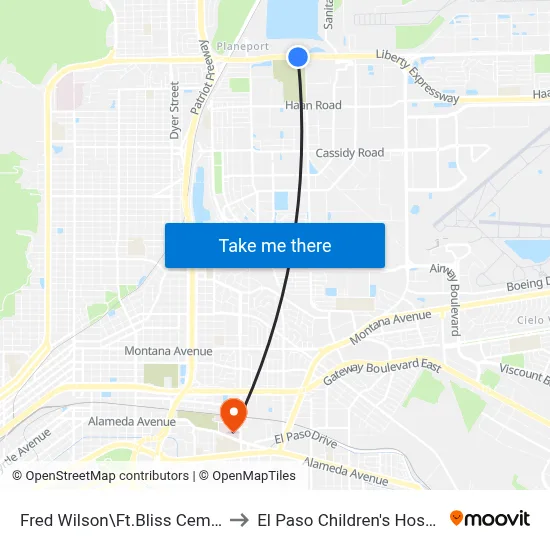 Fred Wilson\Ft.Bliss Cemetry to El Paso Children's Hospital map