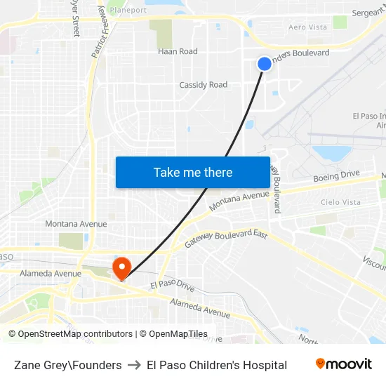 Zane Grey\Founders to El Paso Children's Hospital map