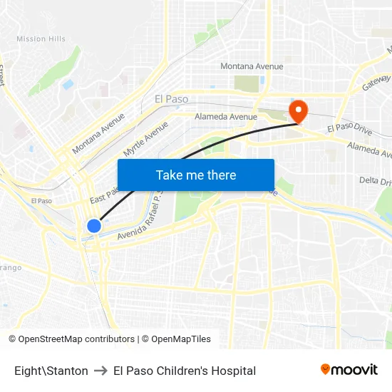 Eight\Stanton to El Paso Children's Hospital map