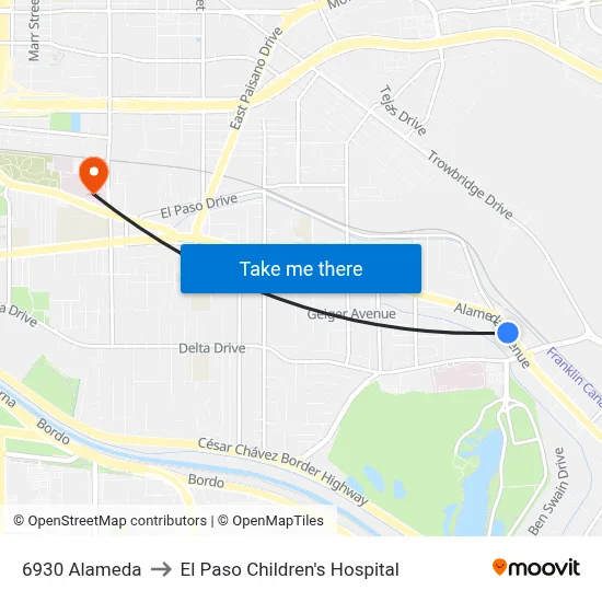 6930 Alameda to El Paso Children's Hospital map