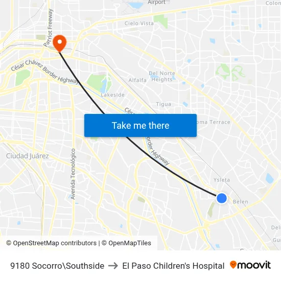 9180 Socorro\Southside to El Paso Children's Hospital map