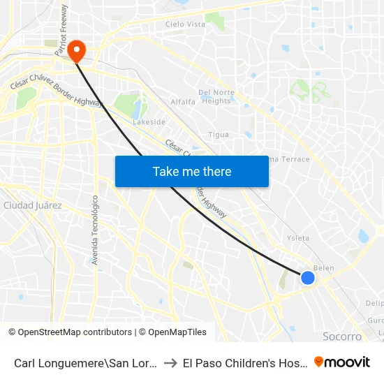 Carl Longuemere\San Lorenzo to El Paso Children's Hospital map