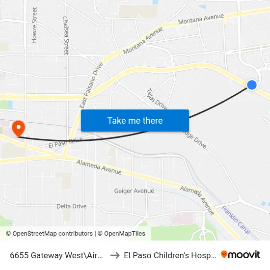 6655 Gateway West\Airway to El Paso Children's Hospital map