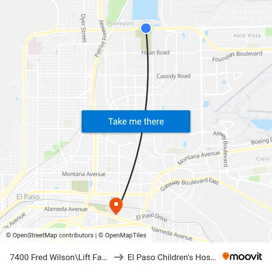 7400 Fred Wilson\Lift Facility to El Paso Children's Hospital map