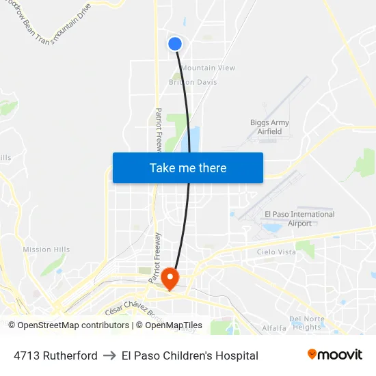 4713 Rutherford to El Paso Children's Hospital map