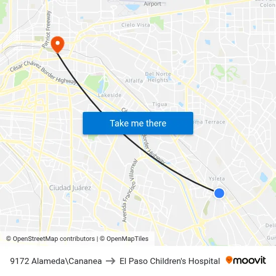 9172 Alameda\Cananea to El Paso Children's Hospital map