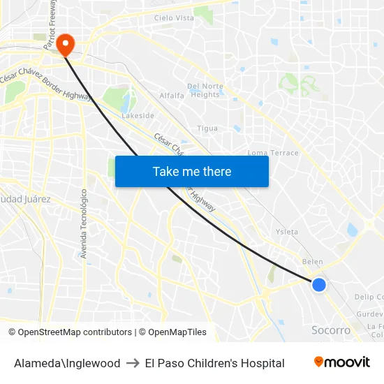 Alameda\Inglewood to El Paso Children's Hospital map