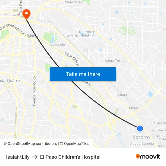 Isaiah\Lily to El Paso Children's Hospital map