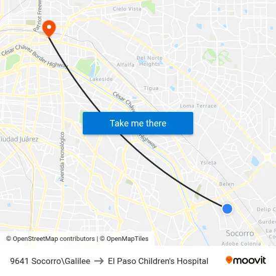 9641 Socorro\Galilee to El Paso Children's Hospital map