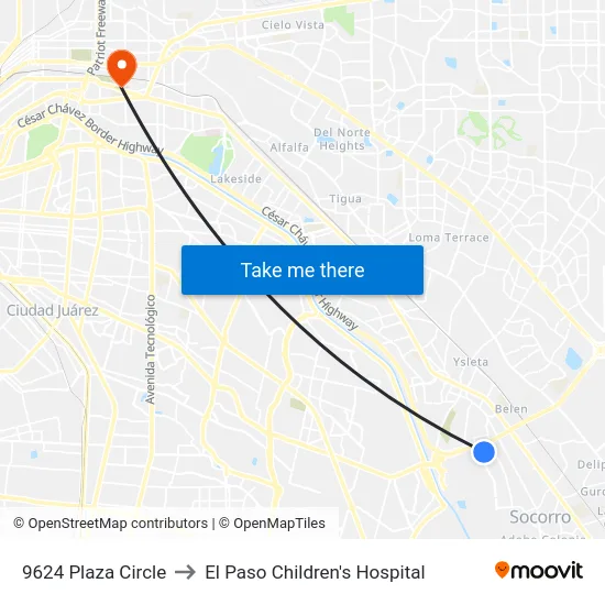 9624 Plaza Circle to El Paso Children's Hospital map