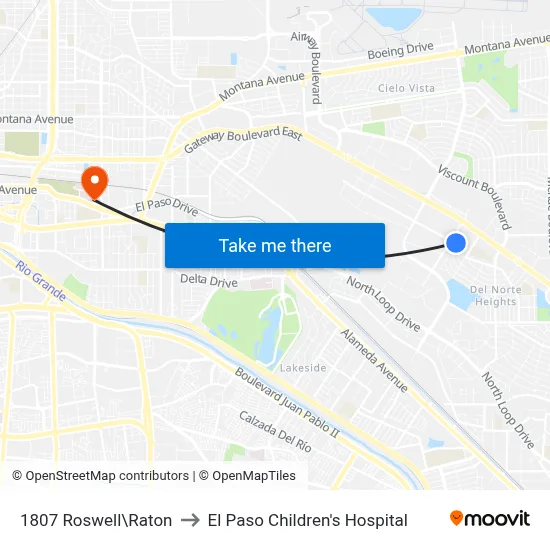 1807 Roswell\Raton to El Paso Children's Hospital map