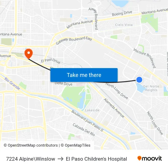 7224 Alpine\Winslow to El Paso Children's Hospital map