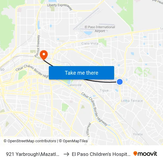 921 Yarbrough\Mazatlan to El Paso Children's Hospital map