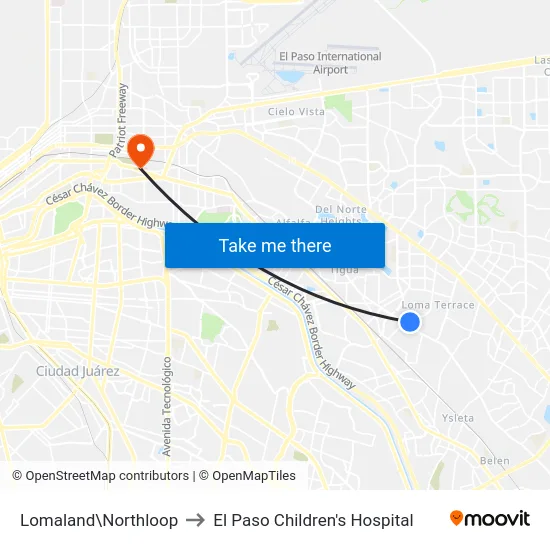 Lomaland\Northloop to El Paso Children's Hospital map