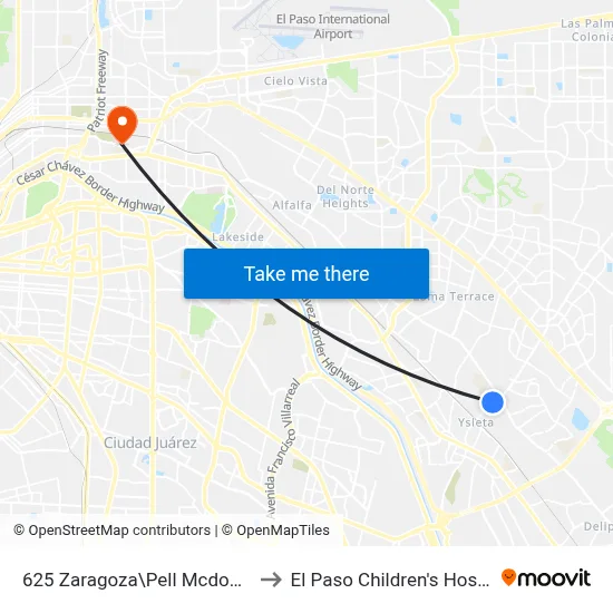 625 Zaragoza\Pell Mcdonalds to El Paso Children's Hospital map