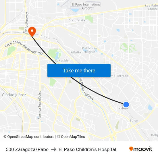 500 Zaragoza\Rabe to El Paso Children's Hospital map