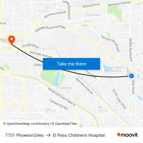 7751 Phoenix\Giles to El Paso Children's Hospital map