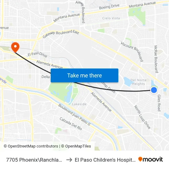 7705 Phoenix\Ranchland to El Paso Children's Hospital map