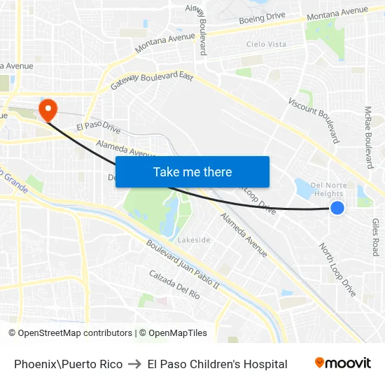 Phoenix\Puerto Rico to El Paso Children's Hospital map
