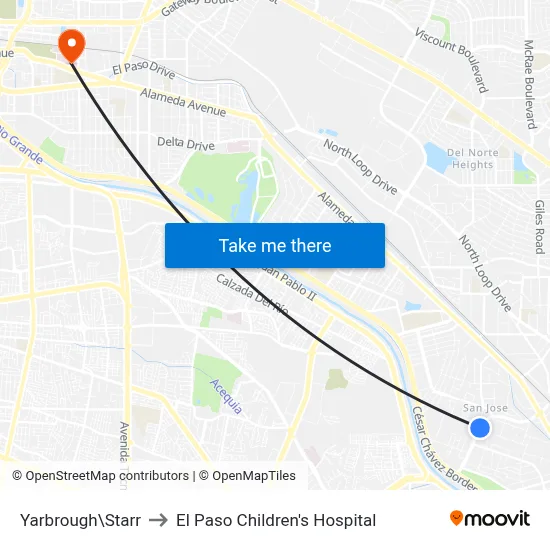Yarbrough\Starr to El Paso Children's Hospital map