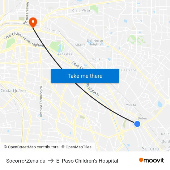 Socorro\Zenaida to El Paso Children's Hospital map