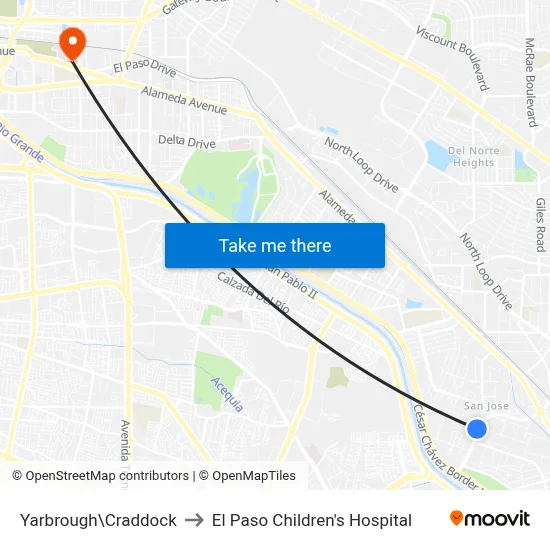 Yarbrough\Craddock to El Paso Children's Hospital map
