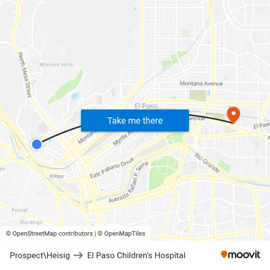 Prospect\Heisig to El Paso Children's Hospital map