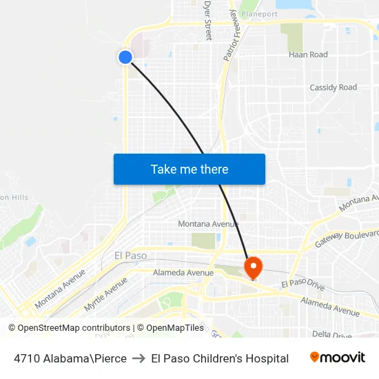 4710 Alabama\Pierce to El Paso Children's Hospital map