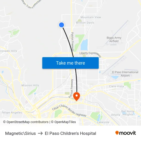 Magnetic\Sirius to El Paso Children's Hospital map