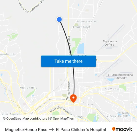 Magnetic\Hondo Pass to El Paso Children's Hospital map
