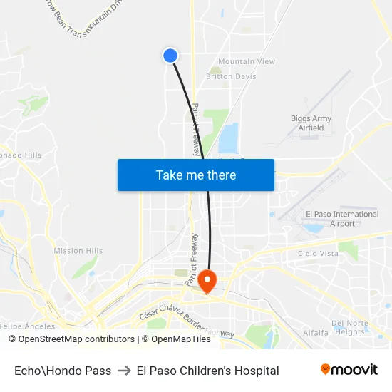 Echo\Hondo Pass to El Paso Children's Hospital map