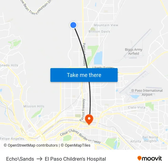 Echo\Sands to El Paso Children's Hospital map
