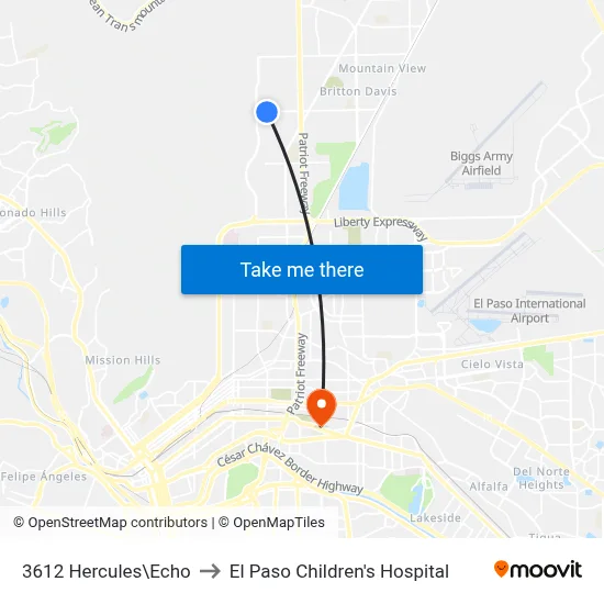 3612 Hercules\Echo to El Paso Children's Hospital map