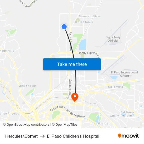 Hercules\Comet to El Paso Children's Hospital map