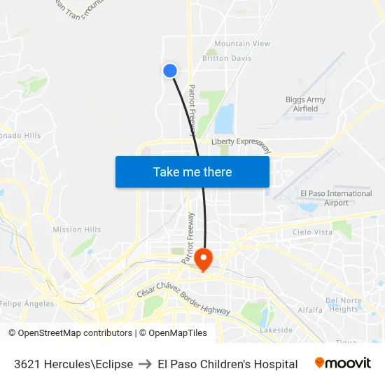 3621 Hercules\Eclipse to El Paso Children's Hospital map