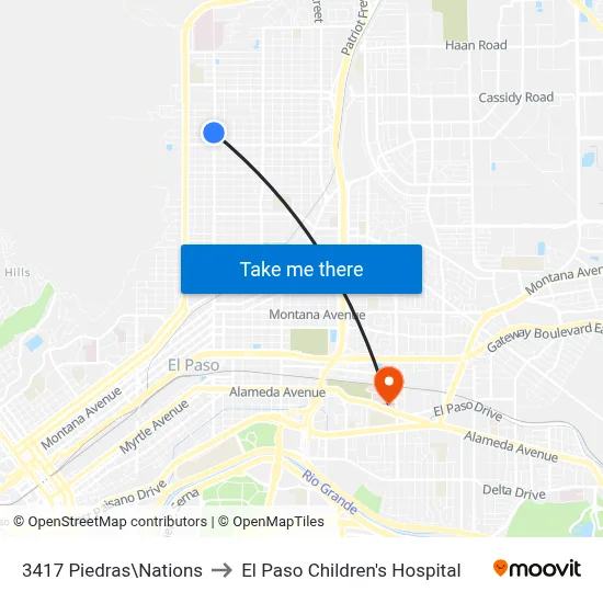3417 Piedras\Nations to El Paso Children's Hospital map