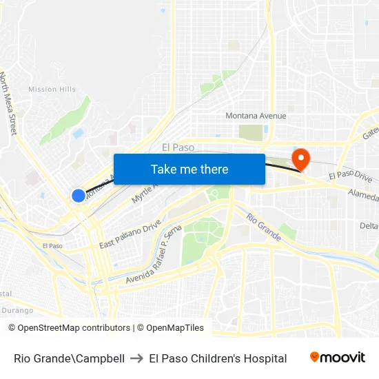 Rio Grande\Campbell to El Paso Children's Hospital map