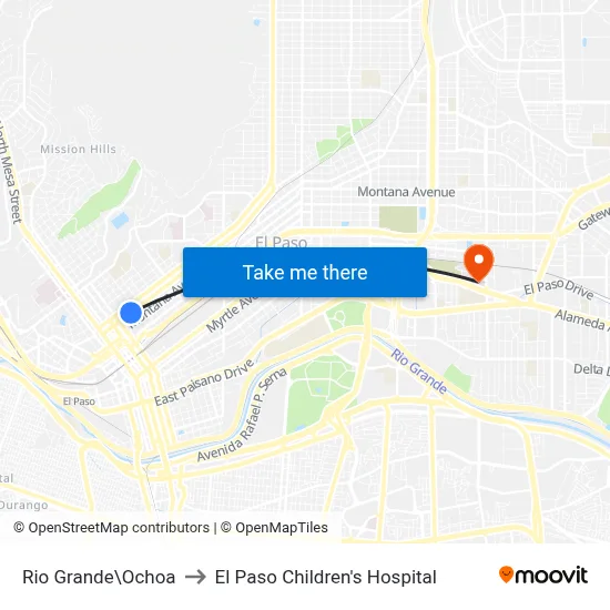 Rio Grande\Ochoa to El Paso Children's Hospital map