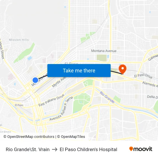 Rio Grande\St. Vrain to El Paso Children's Hospital map