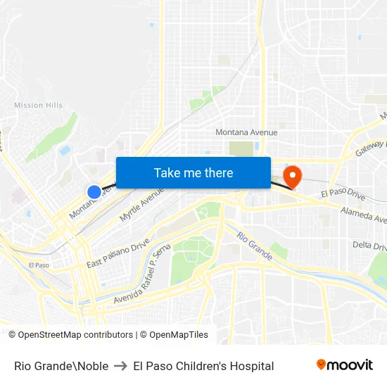 Rio Grande\Noble to El Paso Children's Hospital map