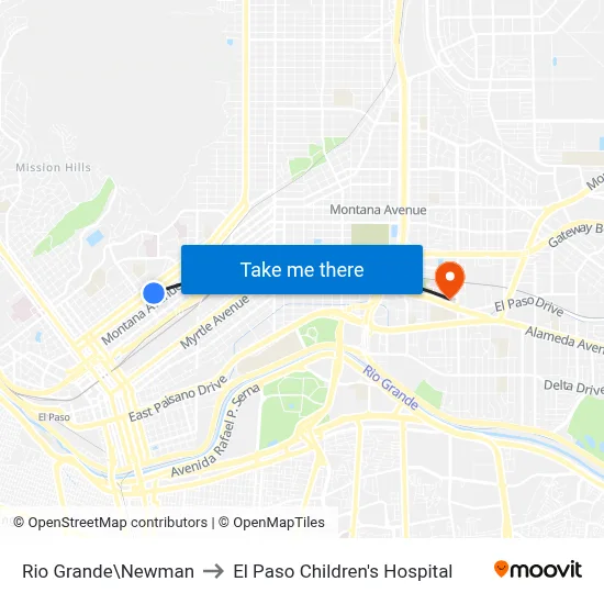 Rio Grande\Newman to El Paso Children's Hospital map