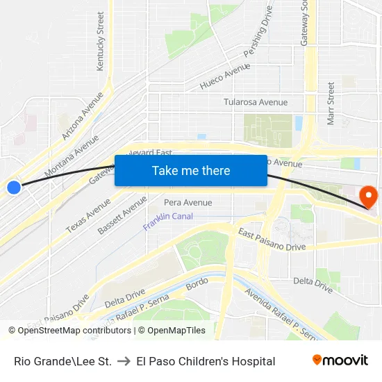Rio Grande\Lee St. to El Paso Children's Hospital map
