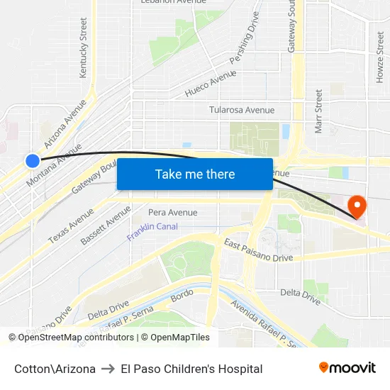 Cotton\Arizona to El Paso Children's Hospital map
