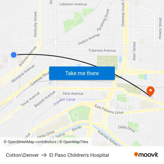 Cotton\Denver to El Paso Children's Hospital map