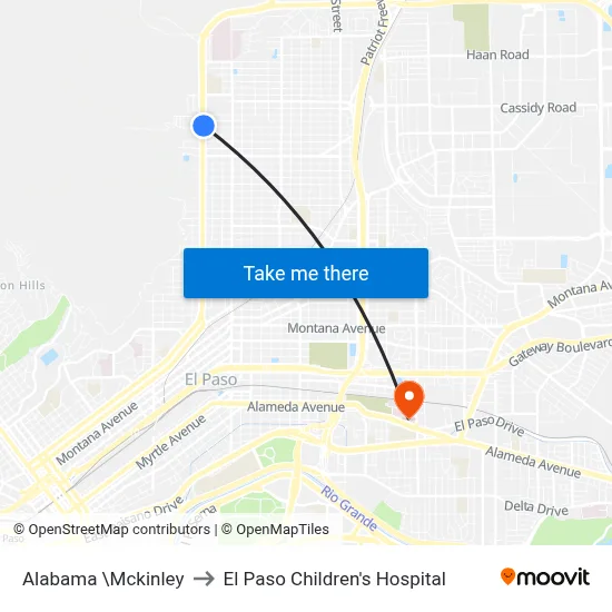 Alabama \Mckinley to El Paso Children's Hospital map