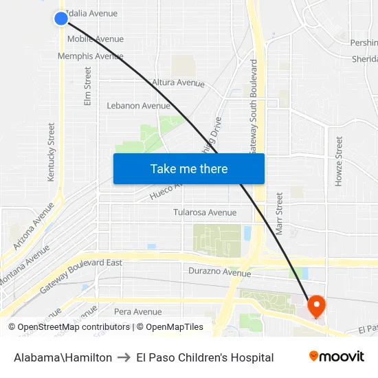 Alabama\Hamilton to El Paso Children's Hospital map
