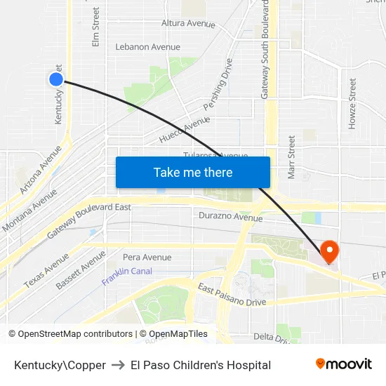 Kentucky\Copper to El Paso Children's Hospital map