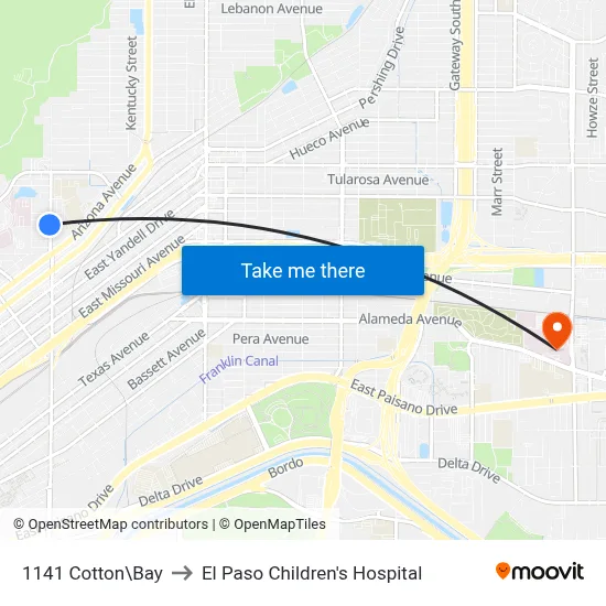 1141 Cotton\Bay to El Paso Children's Hospital map
